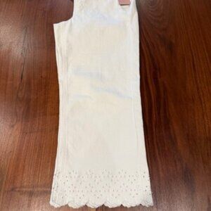Jen7 by 7 For All Mankind Eyelet Hem Mid Rise Crop Wide Leg Jeans, White 14